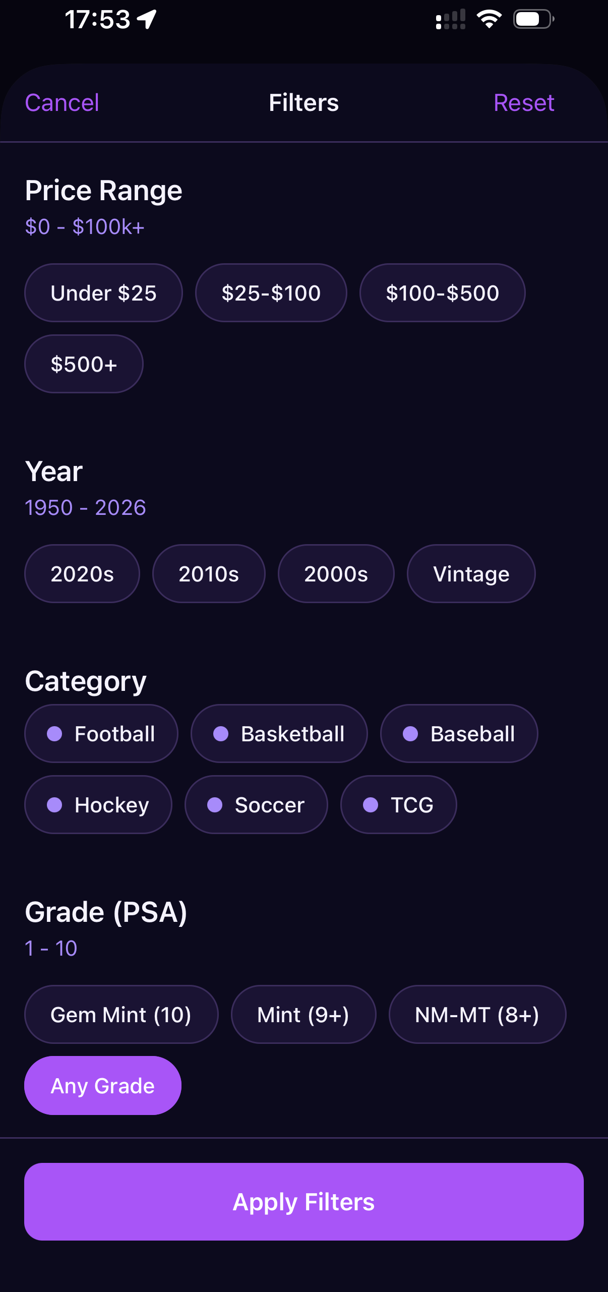 Fungibles app filters